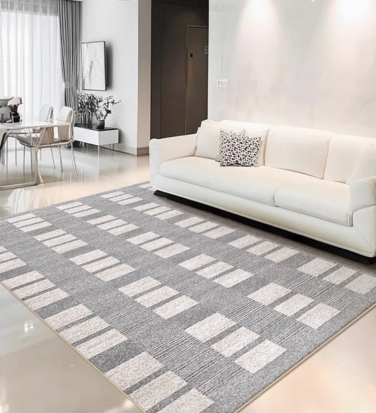 Dining Room Floor Rug, Large Gray Floor Rugs for Living Room, Modern Floor Rugs for Bedroom, Extra Large Geometric Modern Rugs for Office-Silvia Home Craft