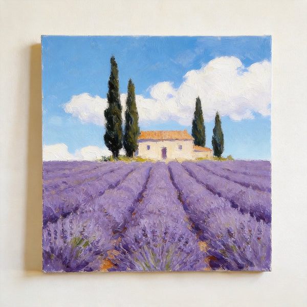 Small Canvas Artwork,Provence Afternoon in Purple Hues, Lavender Field Painting, Buy Small Artwork Online, Hand Painted Canvas Art, Original Landscape Paintings-Silvia Home Craft