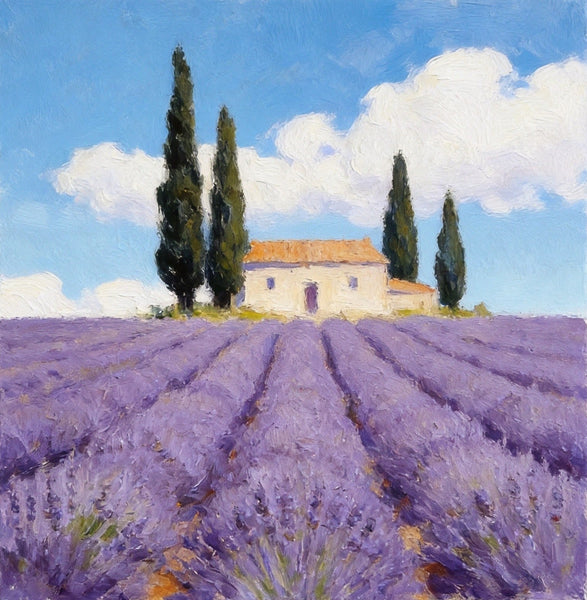 Small Canvas Artwork,Provence Afternoon in Purple Hues, Lavender Field Painting, Buy Small Artwork Online, Hand Painted Canvas Art, Original Landscape Paintings-Silvia Home Craft