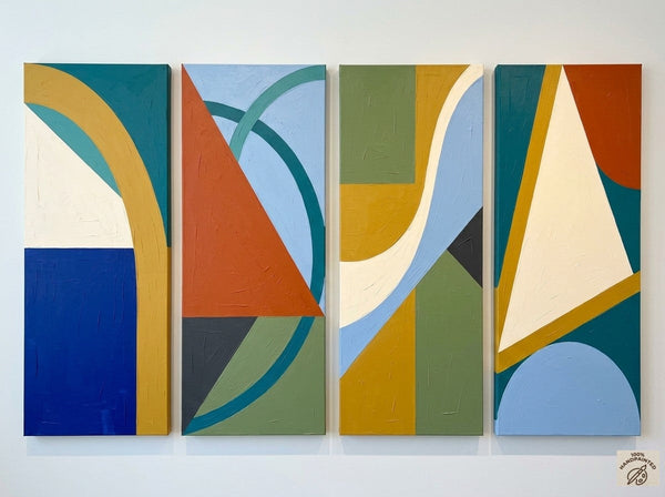 Contemporary Abstract Paintings, Hand Painted Canvas Art, Multi Panel Group Paintings, Geometric Abstract Art-Silvia Home Craft