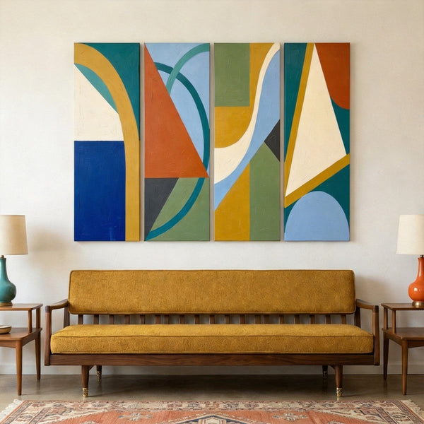 Contemporary Abstract Paintings, Hand Painted Canvas Art, Multi Panel Group Paintings, Geometric Abstract Art-Silvia Home Craft