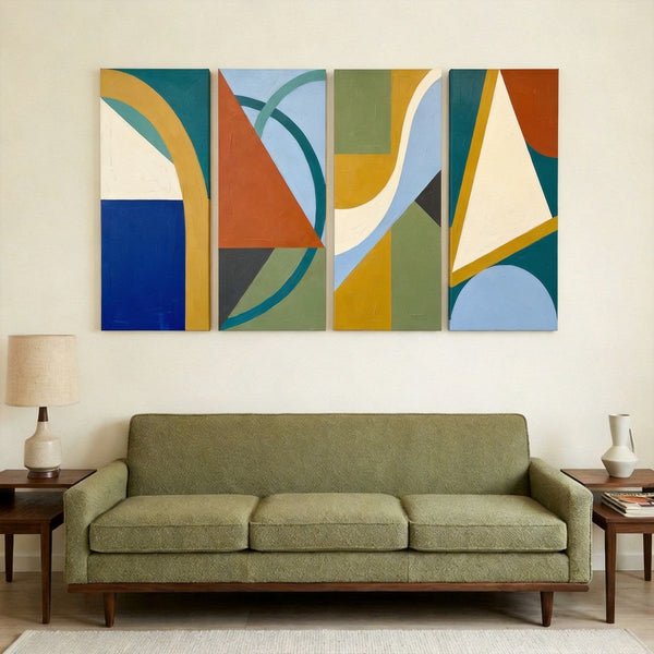Contemporary Abstract Paintings, Hand Painted Canvas Art, Multi Panel Group Paintings, Geometric Abstract Art-Silvia Home Craft