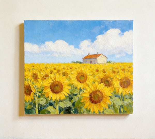 Blooming Sunflowers, Flower Field Painting, Hand Painted Canvas Art, Small Canvas Artwork, Original Landscape Paintings, Buy Small Paintings Online-Silvia Home Craft