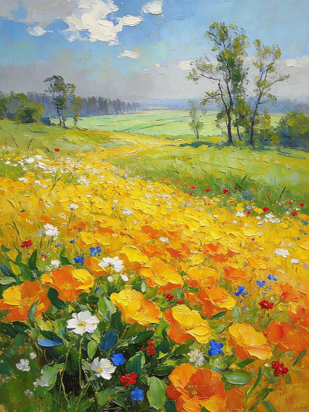 Floral Symphony in the Spring Valley, Landscape Oil Paintings, Original Small Paintings on Canvas, Heavy Texture Oil Paintings, On Canvas Small Paintings, Hand Painted Canvas Art-Silvia Home Craft
