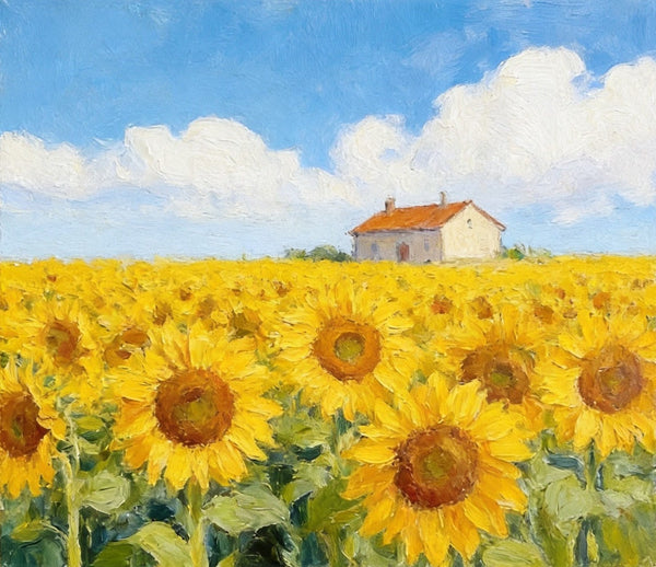 Blooming Sunflowers, Flower Field Painting, Hand Painted Canvas Art, Small Canvas Artwork, Original Landscape Paintings, Buy Small Paintings Online-Silvia Home Craft