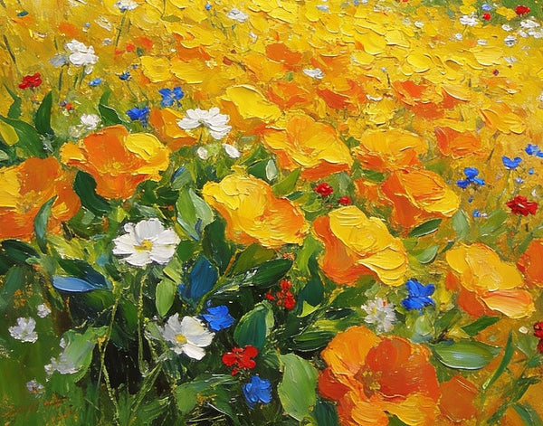Floral Symphony in the Spring Valley, Landscape Oil Paintings, Original Small Paintings on Canvas, Heavy Texture Oil Paintings, On Canvas Small Paintings, Hand Painted Canvas Art-Silvia Home Craft