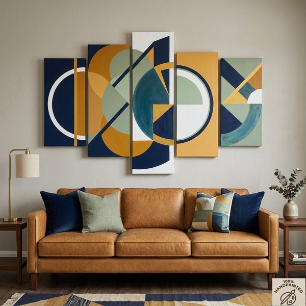Colorful Abstract Paintings, Hand Painted Acrylic Art, Contemporary Canvas Paintings, Geometric Modern Art-Silvia Home Craft