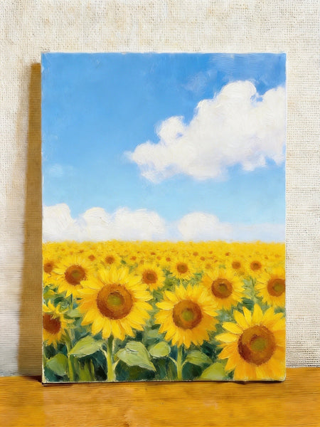 Small Canvas Wall Art Paintings, Original Landscape Paintings, Sunflower Field Painting, Buy Original Art Online, Hand Painted Canvas Artwork-Silvia Home Craft