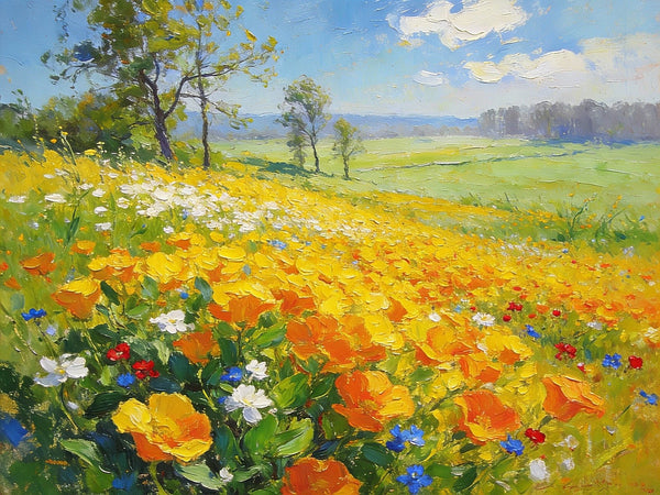 Small Paintings on Canvas, Spring Blooms in the Valley, Heavy Texture Paintings, Hand Painted Canvas Art, Original Small Landscape Paintings, Small Oil Paintings on Canvas-Silvia Home Craft