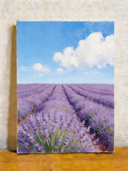 Sunny Lavender Farm View, Small Canvas Wall Art Paintings, Original Landscape Paintings, Buy Original Oil Paintings Online, Hand Painted Canvas Art-Silvia Home Craft