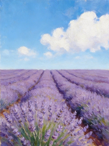Sunny Lavender Farm View, Small Canvas Wall Art Paintings, Original Landscape Paintings, Buy Original Oil Paintings Online, Hand Painted Canvas Art-Silvia Home Craft