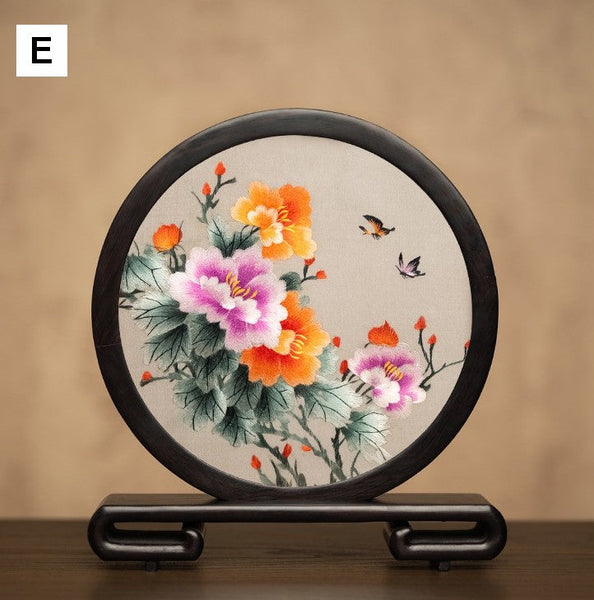 Unique Birthday Gift, Traditional Chinese Suzhou Embroidery Ornament, Exclusive Business Present Flower and Butterfly Embroidered Decor, Premium Souvenir-Silvia Home Craft