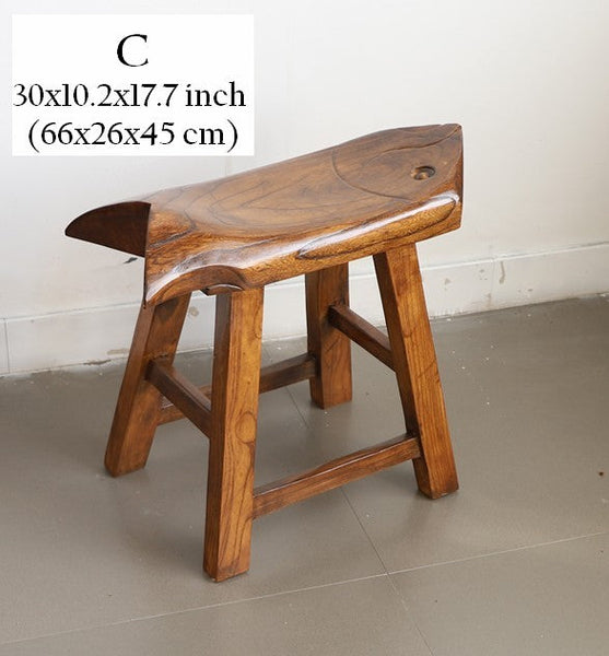 Solid Wood low Stool, Creative Shoe-changing Stool, Handmade Vintage Old Elm Wood Stool, Children's Wooden Stool, Sofa Stool, Dining Table Stool-Silvia Home Craft