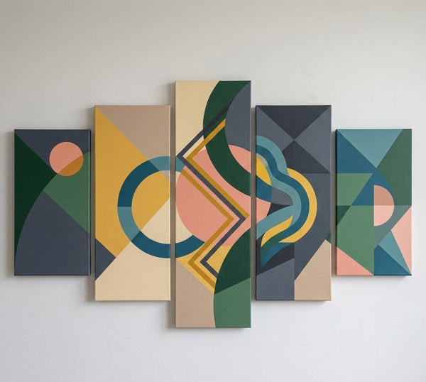 Extra Large Abstract Paintings, Geometric Modern Art, Hand Painted Acrylic Art, Contemporary Canvas Paintings-Silvia Home Craft