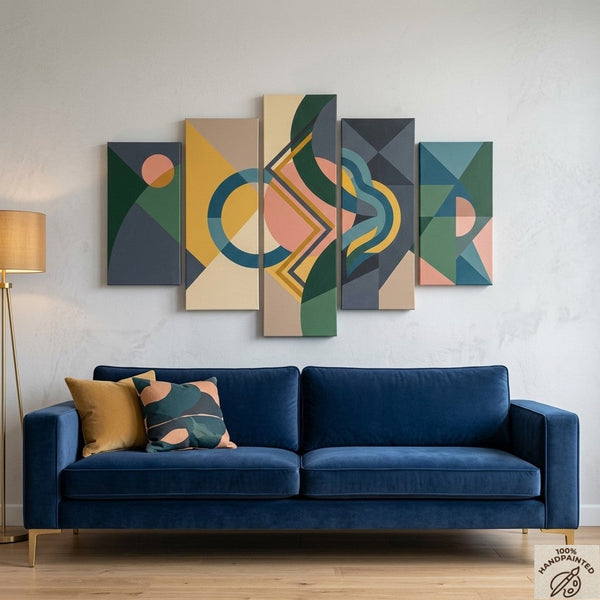 Extra Large Abstract Paintings, Geometric Modern Art, Hand Painted Acrylic Art, Contemporary Canvas Paintings-Silvia Home Craft