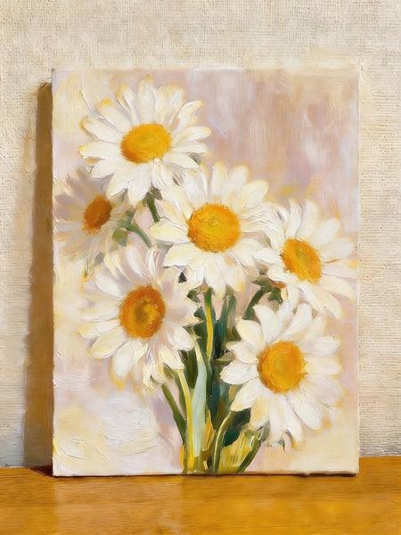 Original Still Life Paintings, Hand Painted Canvas Art, White Daisies in Full Bloom, Original Flower Paintings, Small Canvas Artwork-Silvia Home Craft