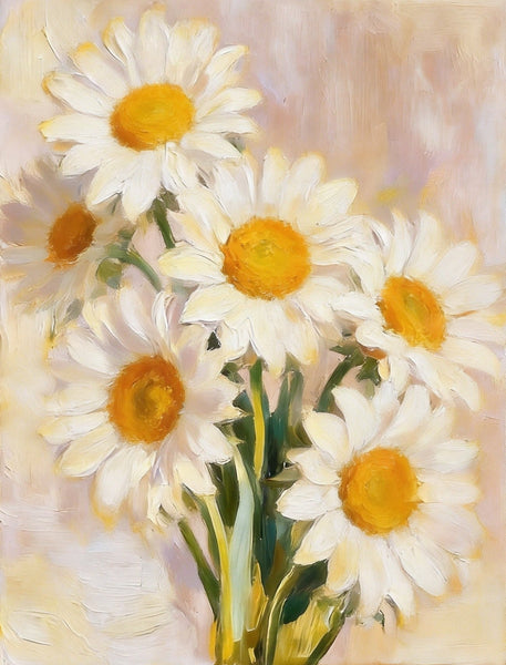 Original Still Life Paintings, Hand Painted Canvas Art, White Daisies in Full Bloom, Original Flower Paintings, Small Canvas Artwork-Silvia Home Craft