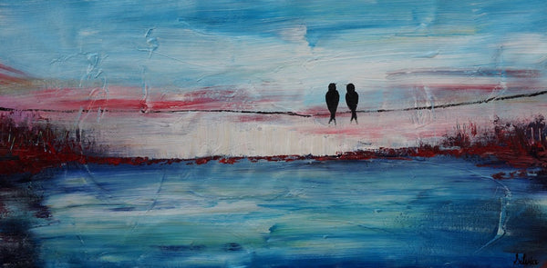 Love Birds Art, Acrylic Painting, Bedroom Decor, Original Painting, Painting Abstract, Large Wall Decor, Modern Painting, Canvas Painting-Silvia Home Craft