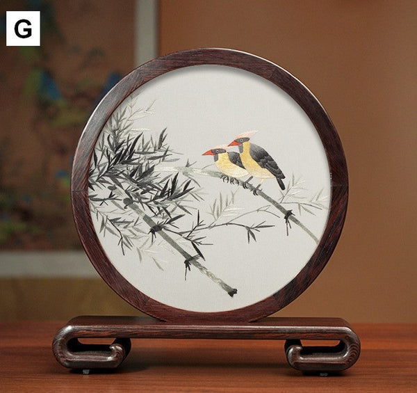Silk Embroidered Ornament, Premium Souvenir, Exclusive Business Presents, Creative Birthday Gift, Traditional Chinese Suzhou Flower and Birds Embroidery Ornaments-Silvia Home Craft