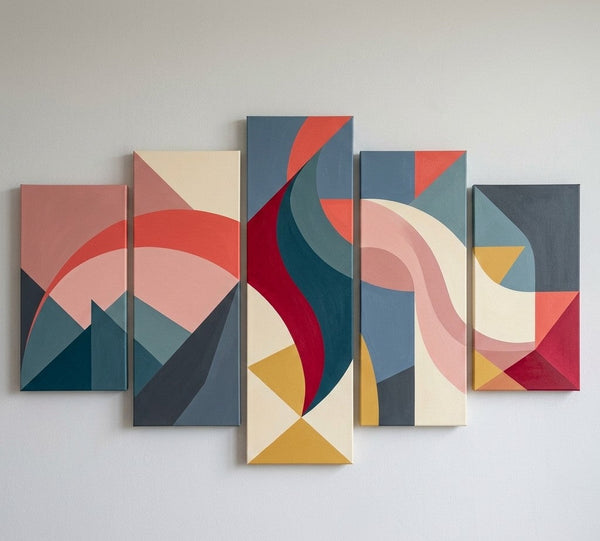 Acrylic Abstract Paintings, Geometric Modern Art, Hand Painted Canvas Art, Contemporary Canvas Paintings-Silvia Home Craft