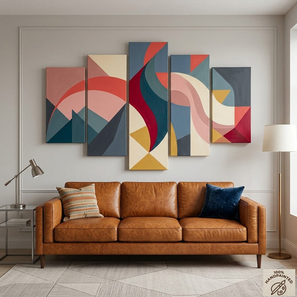 Acrylic Abstract Paintings, Geometric Modern Art, Hand Painted Canvas Art, Contemporary Canvas Paintings-Silvia Home Craft