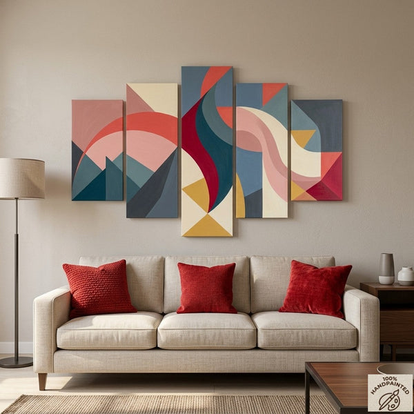 Acrylic Abstract Paintings, Geometric Modern Art, Hand Painted Canvas Art, Contemporary Canvas Paintings-Silvia Home Craft
