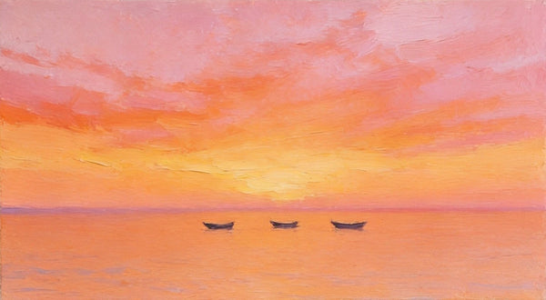 Hand Painted Canvas Artwork, Boats Adrift in Sunset Glow, Small Canvas Wall Art Paintings, Sunset Paintings, Original Seascape Paintings-Silvia Home Craft