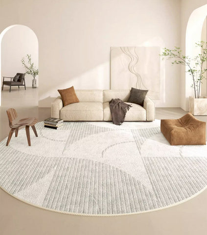 Dining Room Round Rugs, Modern Area Rugs under Coffee Table, Round Modern Rugs, Gray Abstract Contemporary Area Rugs, Modern Rugs in Bedroom-Silvia Home Craft