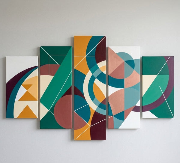 Large Green Abstract Paintings, Geometric Modern Art, Contemporary Canvas Paintings-Silvia Home Craft