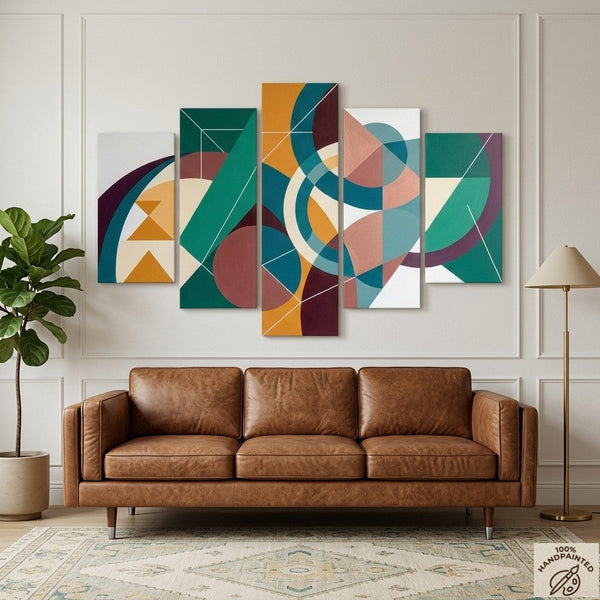 Large Green Abstract Paintings, Geometric Modern Art, Contemporary Canvas Paintings-Silvia Home Craft