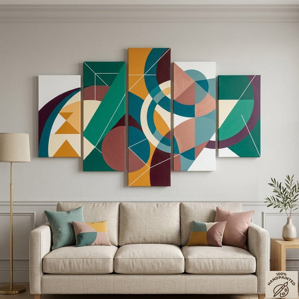 Large Green Abstract Paintings, Geometric Modern Art, Contemporary Canvas Paintings-Silvia Home Craft