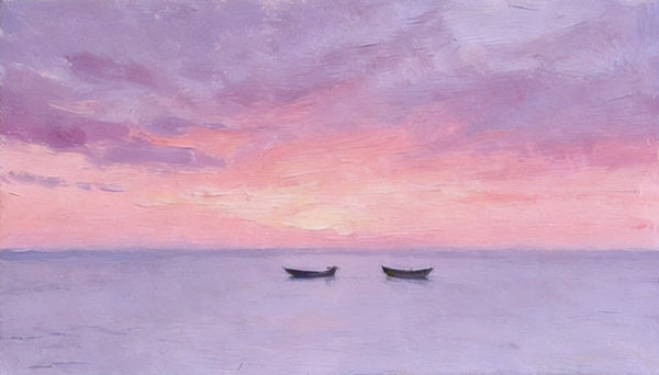 Small Canvas Paintings, Sunset Paintings, Silence of the Twilight Sea, Original Seascape Paintings, Hand Painted Canvas Wall Art-Silvia Home Craft