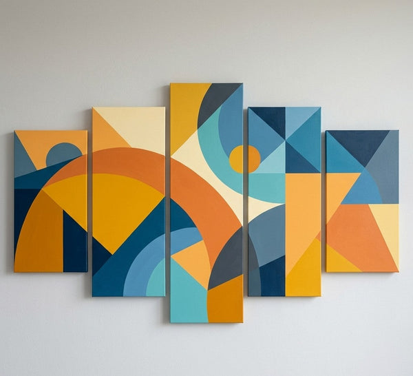 Oversized Yellow Abstract Paintings, Geometric Modern Art for Living Room, Contemporary Canvas Paintings-Silvia Home Craft