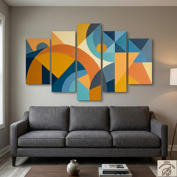 Oversized Yellow Abstract Paintings, Geometric Modern Art for Living Room, Contemporary Canvas Paintings-Silvia Home Craft