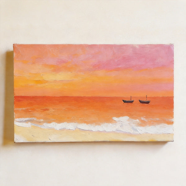 Original Seascape Paintings, Sunset Sails on the Sea, Small Canvas Wall Art Paintings, Hand Painted Canvas Art, Ready to Hang Small Paintings-Silvia Home Craft