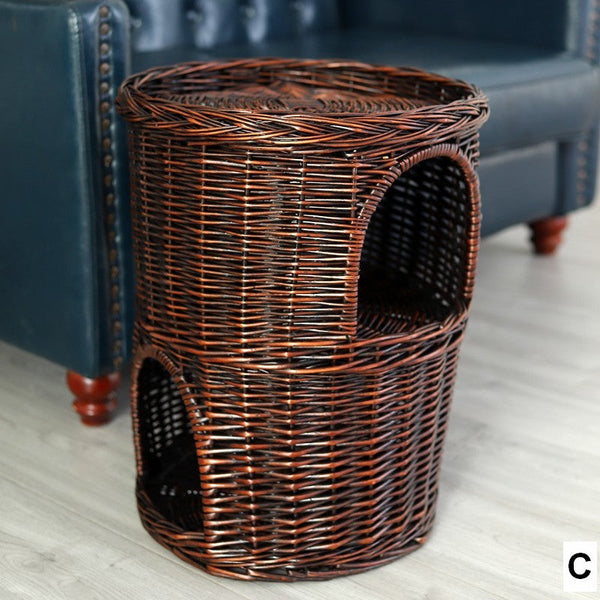Triple-Layer Cat Bed, Large Cat House Basket with Washable Cushion for Indoor Cats and Dogs-Silvia Home Craft