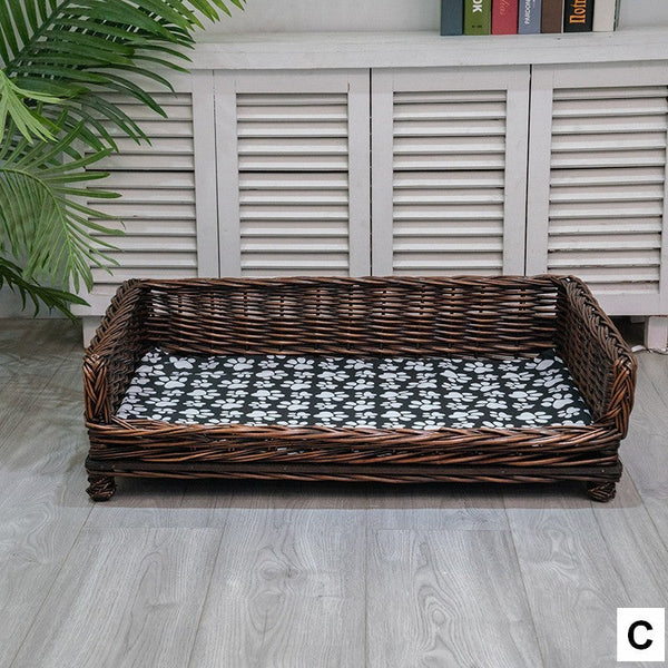 Large Hand Woven Rattan Cat Beds, Extra Large Natural Wicker Dog Bed with Washable Cushion for Indoor Cats and Dogs-Silvia Home Craft