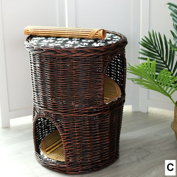 Triple-Layer Cat Bed, Large Cat House Basket with Washable Cushion for Indoor Cats and Dogs-Silvia Home Craft