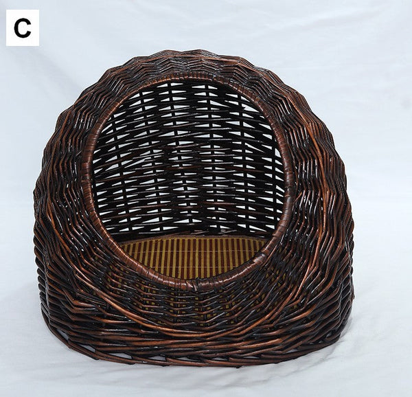 Hand woven Rattan Cat Bed, Natural Wicker Cat House Basket with Washable Cushion for Indoor Cats and Dogs-Silvia Home Craft