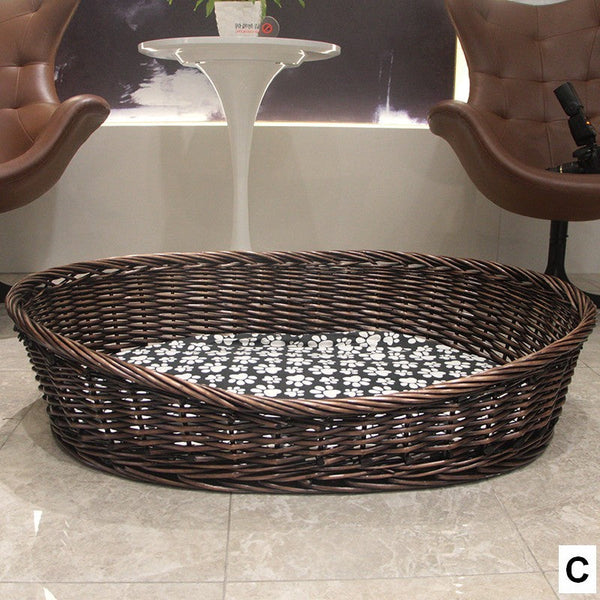 Natural Wicker Dog Bed with Washable Cushion for Indoor Cats and Dogs, Hand woven Rattan Cat Beds-Silvia Home Craft
