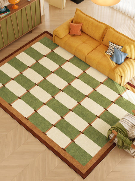 Geometric Area Rugs, Mid Century Contemporary Rugs, Green Modern Rugs for Living Room, Colorful Area Rugs for Bedroom-Silvia Home Craft