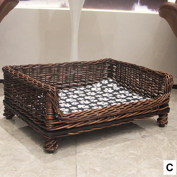Hand Woven Rattan Cat Beds, Extra Large Natural Wicker Dog Bed with Washable Cushion for Indoor Cats and Dogs-Silvia Home Craft
