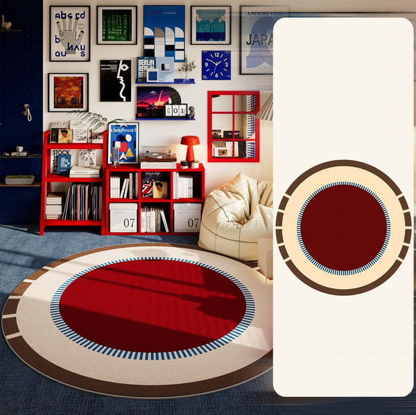 Simple Modern Floor Rugs Next to Bed, Geometric Round Rugs for Small House, Circular Modern Rugs for Dining Room, Contemporary Floor Carpets for Apartment-Silvia Home Craft