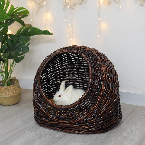 Hand woven Rattan Cat Bed, Natural Wicker Cat House Basket with Washable Cushion for Indoor Cats and Dogs-Silvia Home Craft