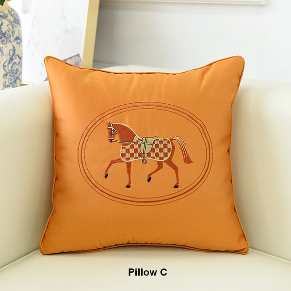 Decorative Throw Pillows for Couch, Modern Sofa Decorative Pillows, Embroider Horse Pillow Covers, Horse Modern Decorative Throw Pillows-Silvia Home Craft