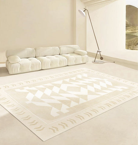 Mid Century Modern Rugs Next to Bed, Modern Rugs for Dining Room, Soft Contemporary Rugs for Bedroom, Cream Modern Carpets for Living Room-Silvia Home Craft