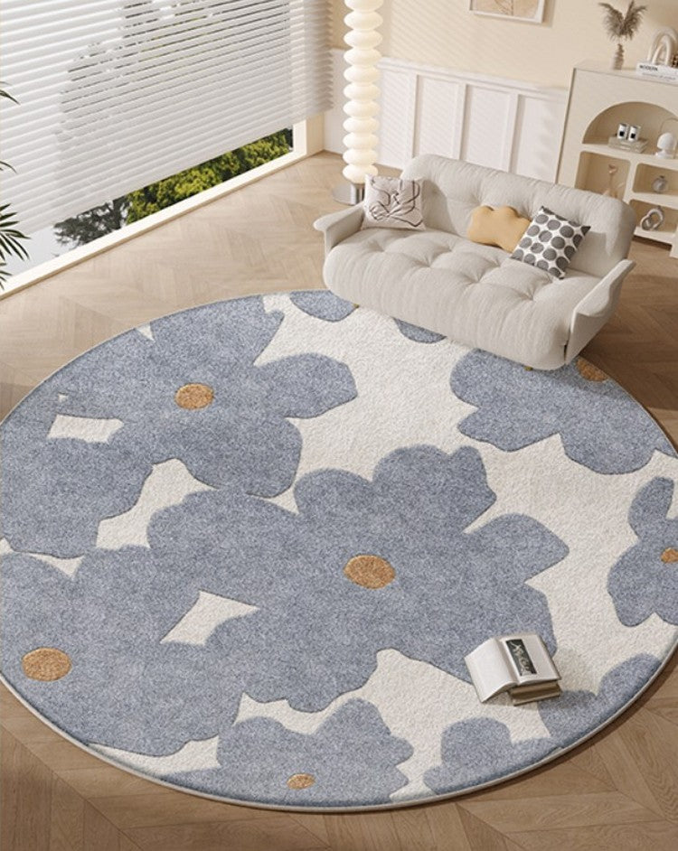 Geometric Round Rugs for Dining Room, Bedroom Abstract Modern Area Rugs, Contemporary Modern Rugs, Flower Pattern Circular Modern Rugs under Chairs-Silvia Home Craft