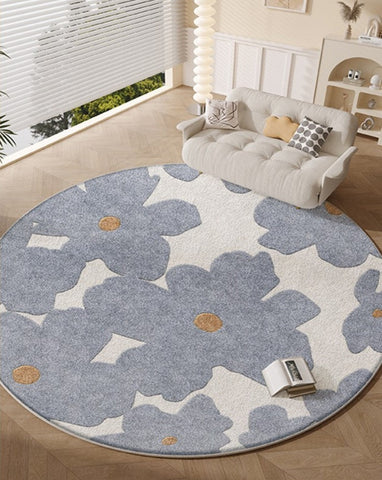 Geometric Round Rugs for Dining Room, Bedroom Abstract Modern Area Rugs, Contemporary Modern Rugs, Flower Pattern Circular Modern Rugs under Chairs-Silvia Home Craft