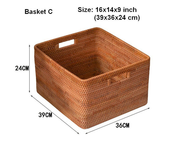 Storage Baskets for Kitchen, Woven Rattan Rectangular Storage Baskets, Wicker Storage Basket for Clothes, Storage Baskets for Bathroom, Storage Baskets for Toys-Silvia Home Craft
