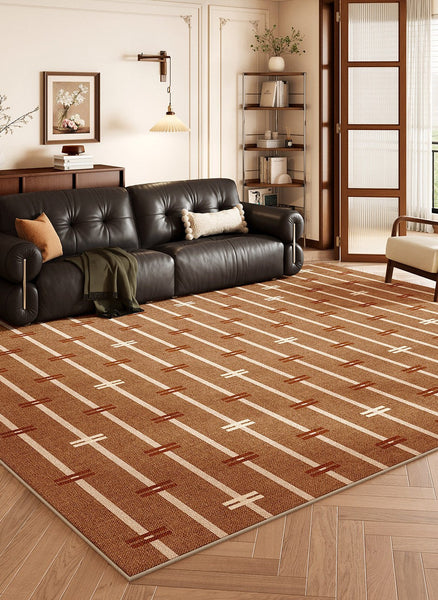 Extra Large Modern Rugs under Dining Room Table, Contemporary Geometric Carpets, Mid Century Contemporary Modern Rugs, Brown Modern Rugs for Living Room-Silvia Home Craft